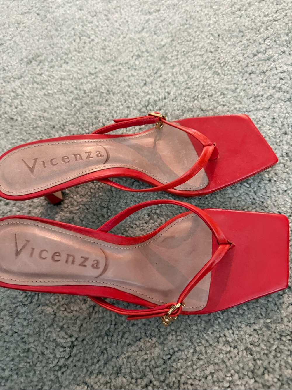 Vicenza Red Strappy Square-Toe Heeled Sandals